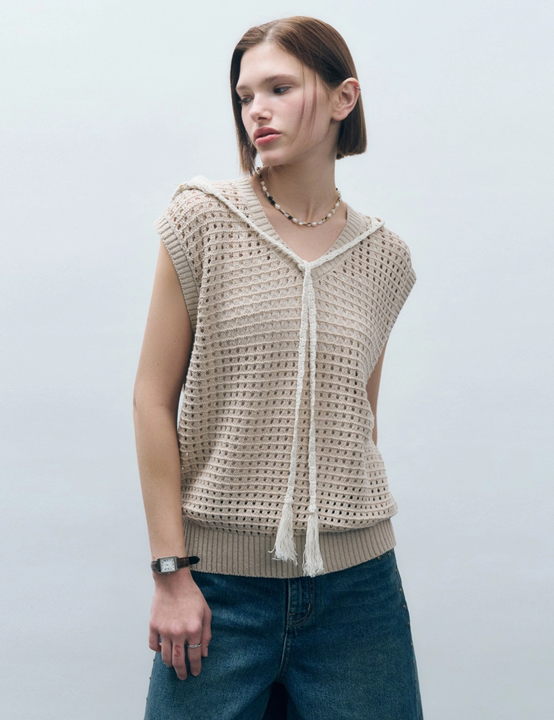 몽돌 펀칭 브이넥 니트 베스트 베이지 MDKT106BEIGE 상품 이미지 2