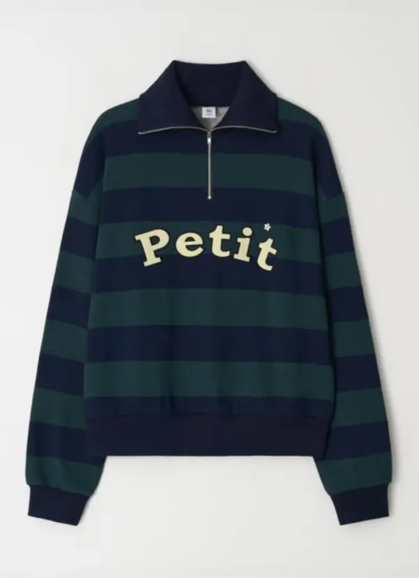 STAR BUTTON PETIT APPLIQUE HALF ZIP UP SWEATSHIRTS GREEN NAVY