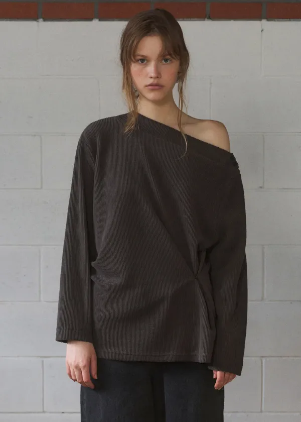 Nero one shoulder long sleeve (dark brown)