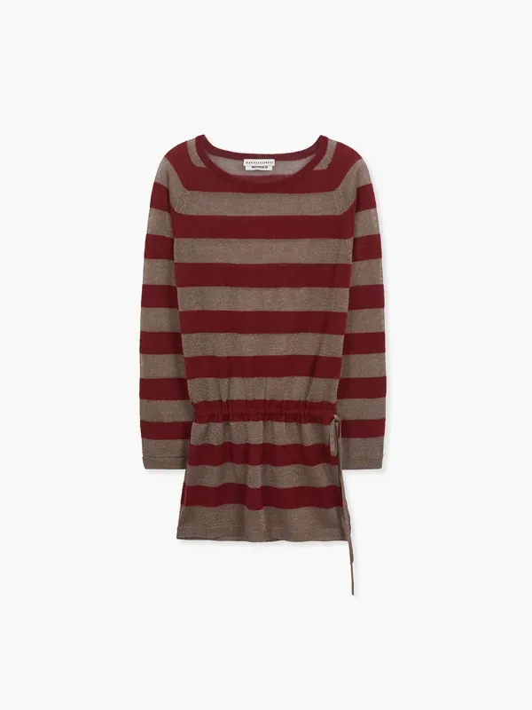 METALLIC STRIPE KNIT DRESS_burgundy
