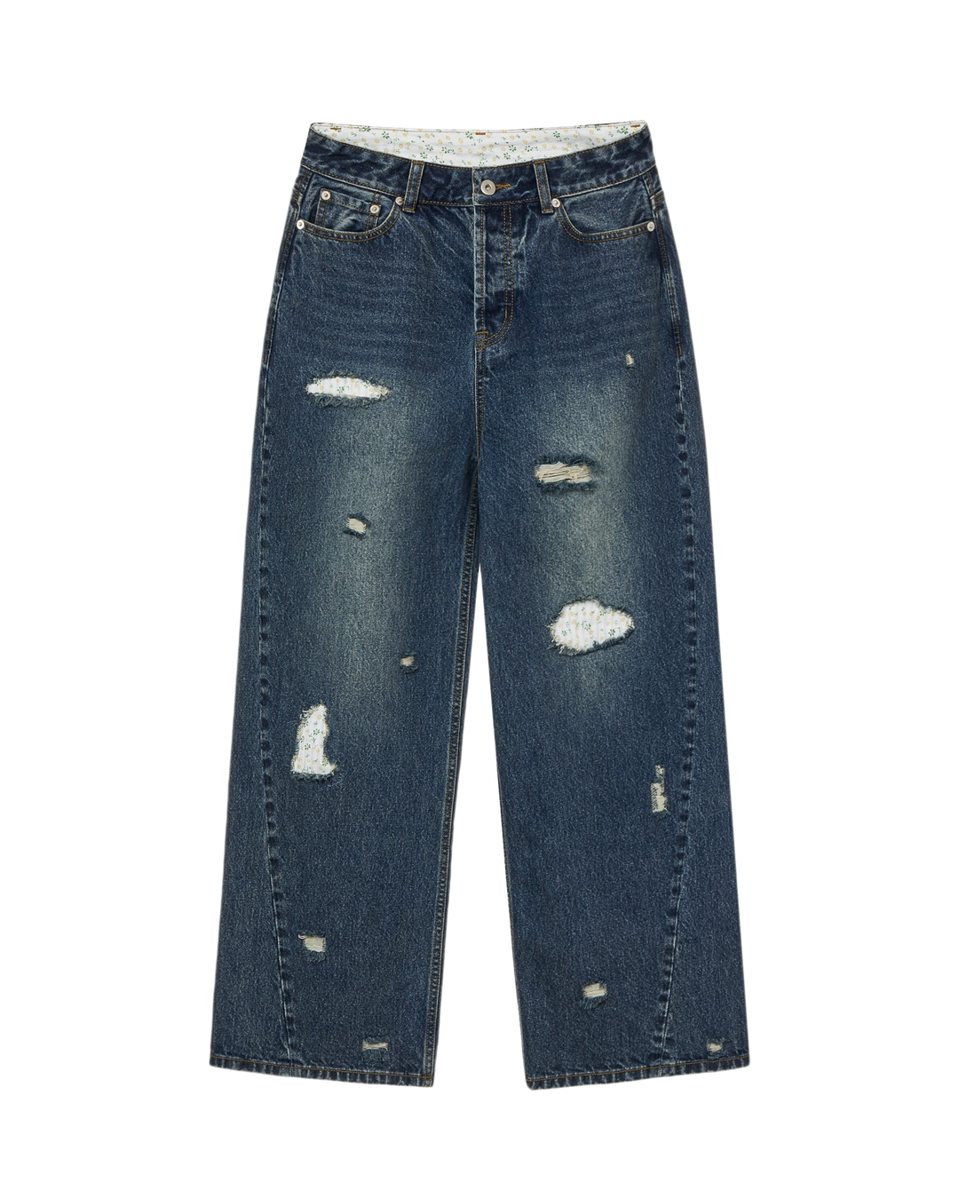 에이이에이이 FLOWER PATCHWORK DENIM PANTS [DUSTY BLUE] 상품 이미지 1