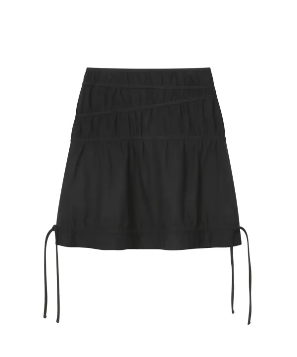Wavy line shirring midi skirt BLACK