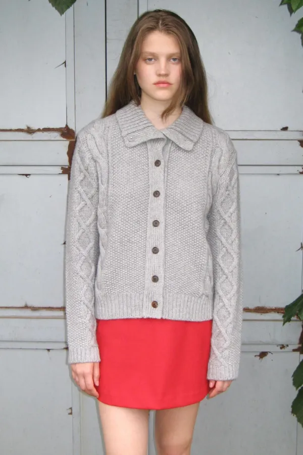 Cable Collar Cardigan (Grey)