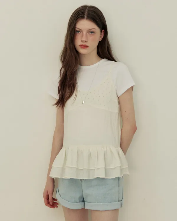 Mini dot frill bustier - ivory