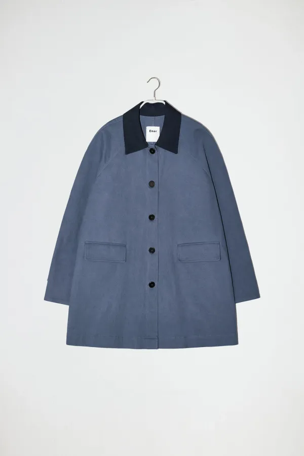 CONTRAST COLLAR WORK COAT - BLUE