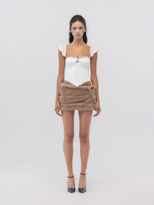 FLUFFY BELT SKIRT (BEIGE)