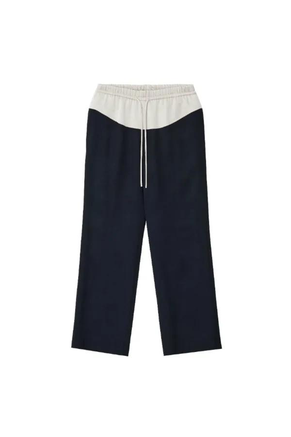 Satin layered wool trousers - Navy