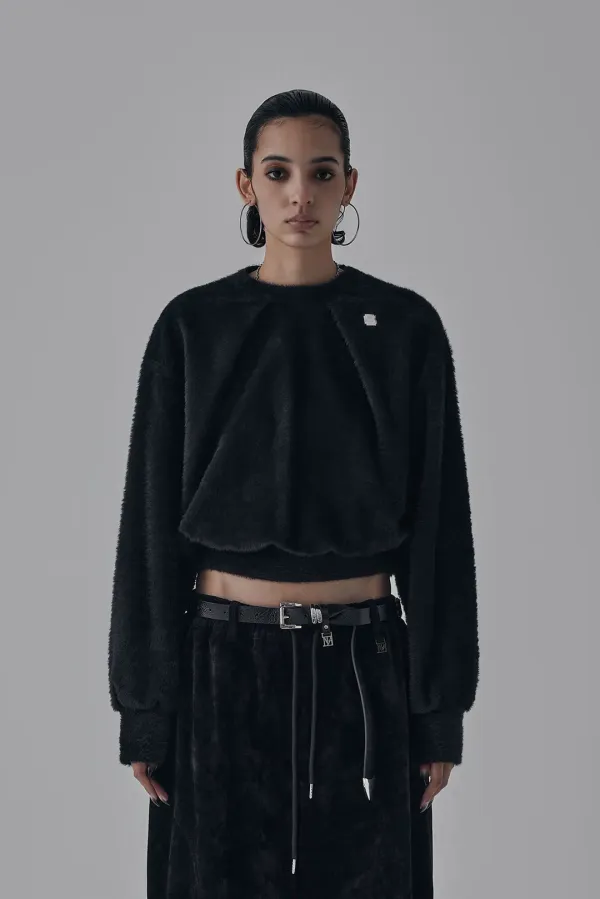 Hairy Pin Tuck Sweat Shirt [ Black ]