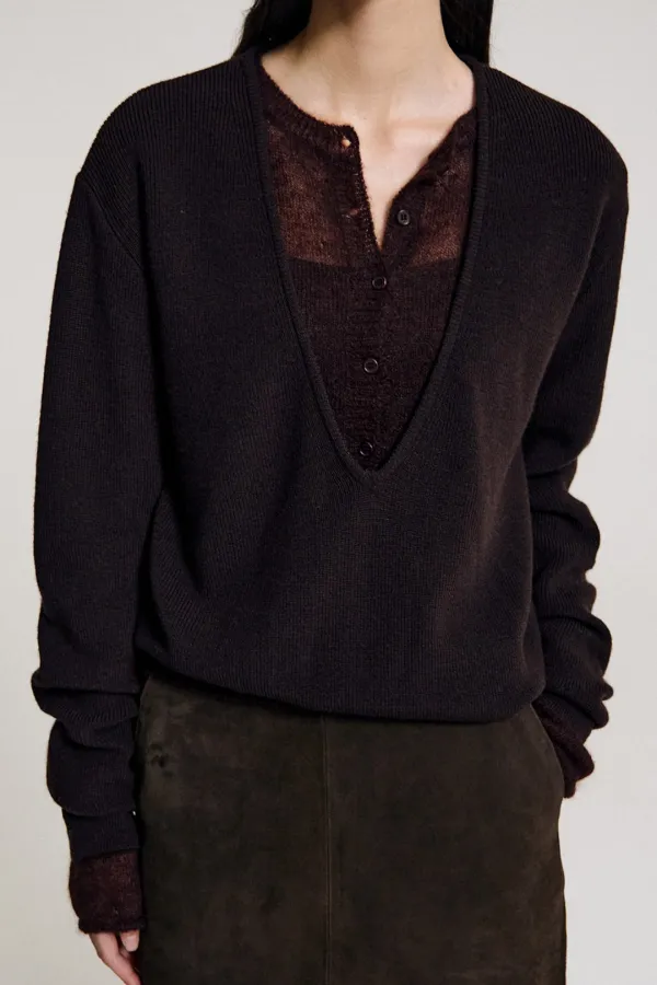 Aroze Deep V Wool Knit (Brown)