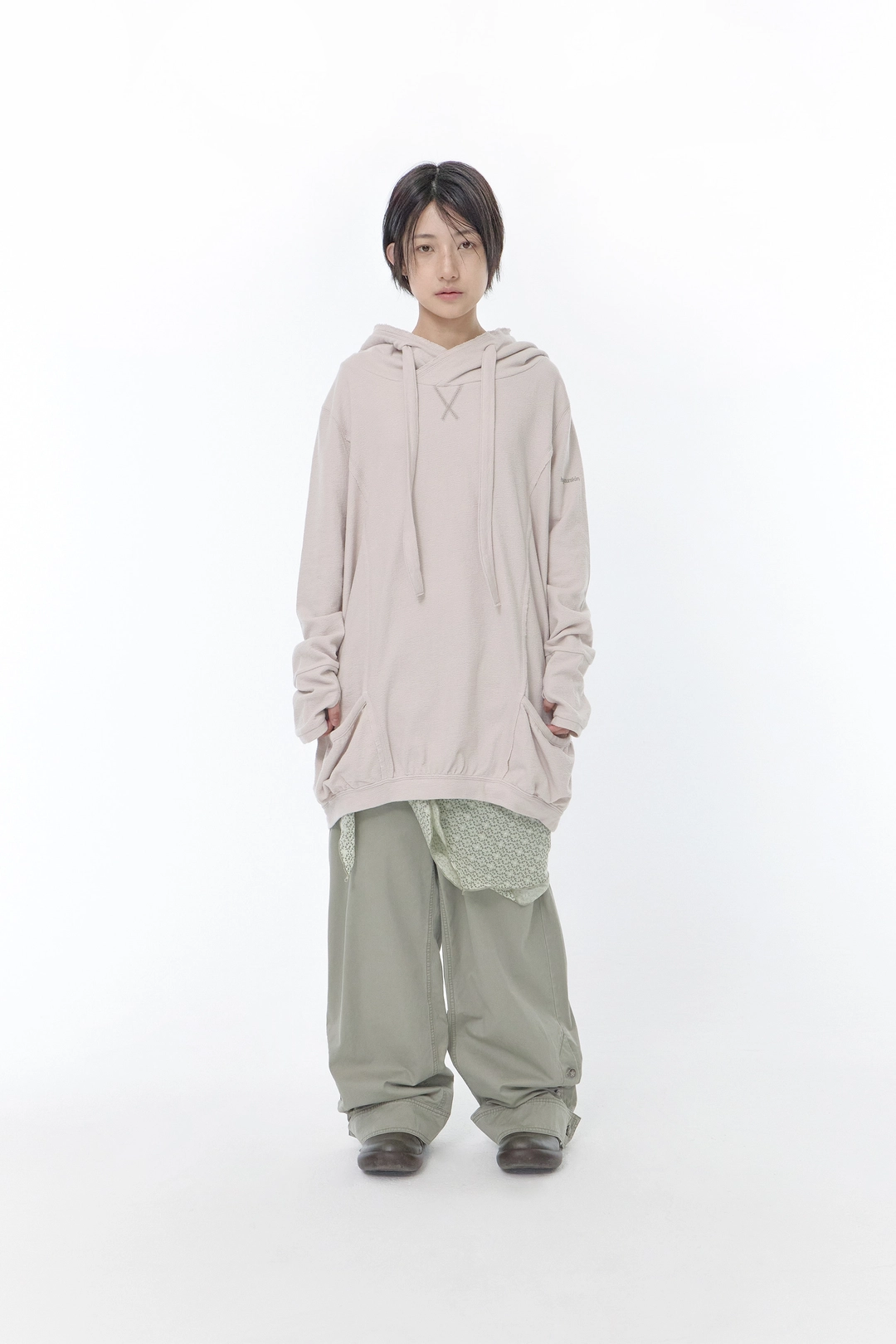 허그유어스킨 Hooded cotton loose dress (Graish Pink) 상품 이미지 2