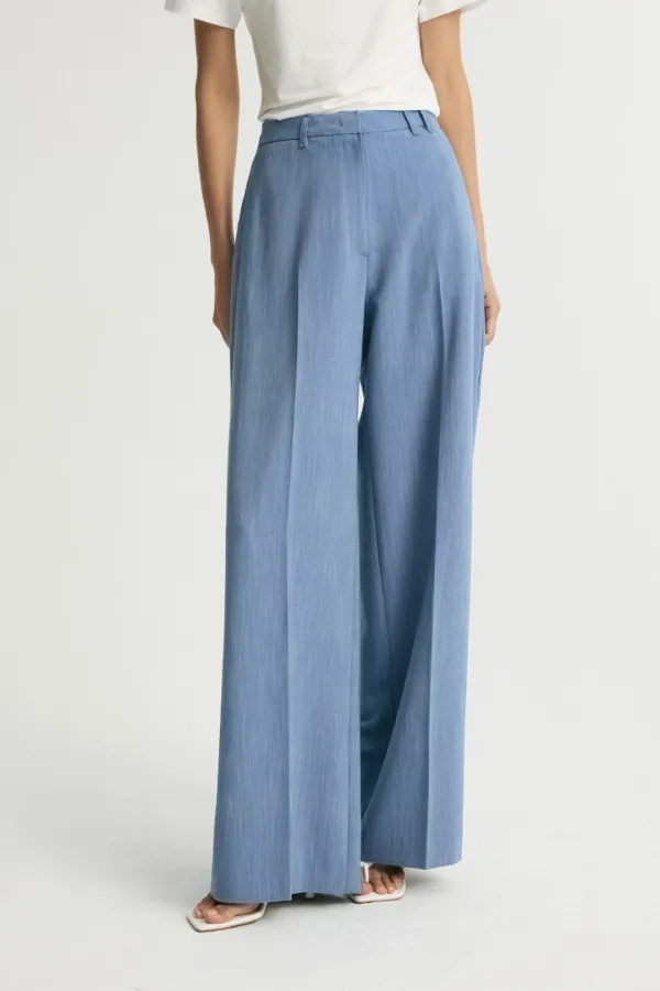 WIDE LEG PLEATED TROUSERS WASHED BLUE