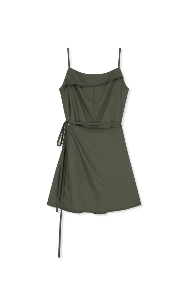 SLEEVELESS WRAP DRESS IN KHAKI