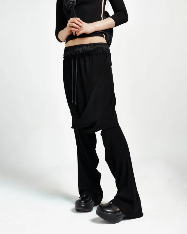 TWIST DRAPE SKIRT PANTS_BLACK