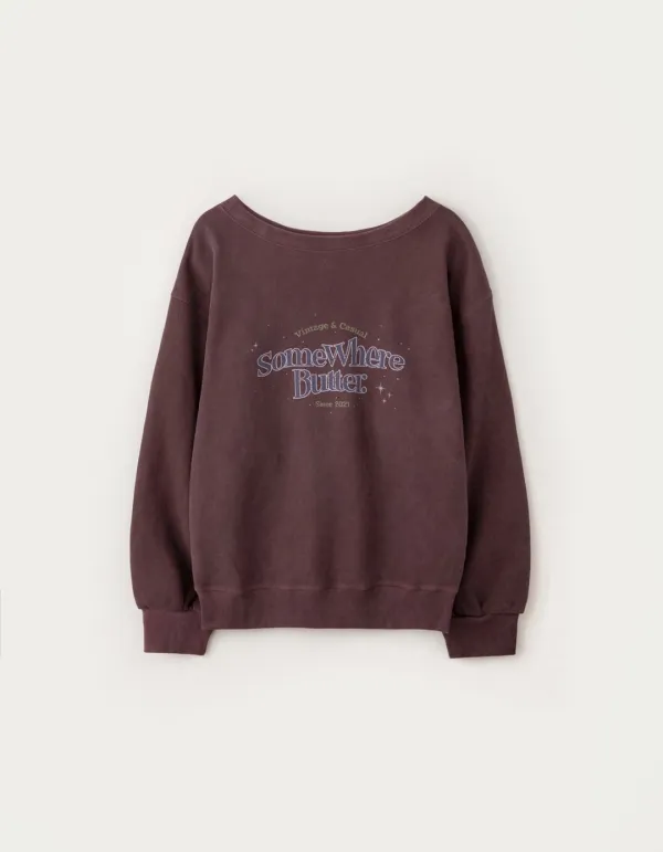 Wave Logo One Shoulder Sweatshirt - Vintage Grape