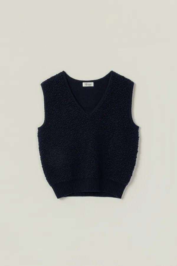 BARRELING BOUCLE WOOL V NECK VEST_NAVY