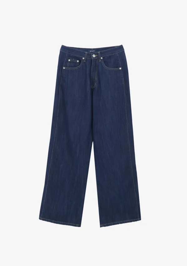 Dark blue wide-leg wash jeans