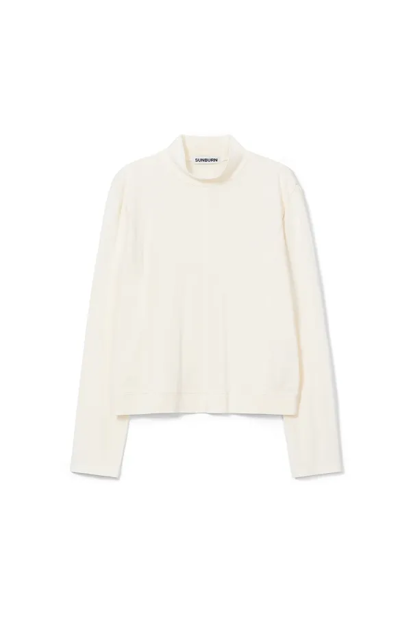 HALF NECK PANELED LONG SLEEVE TOP, IVORY