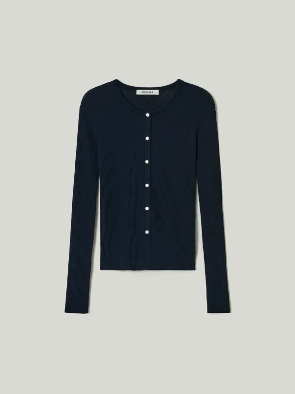 Summer Cotton Ribbed Cardigan Navy