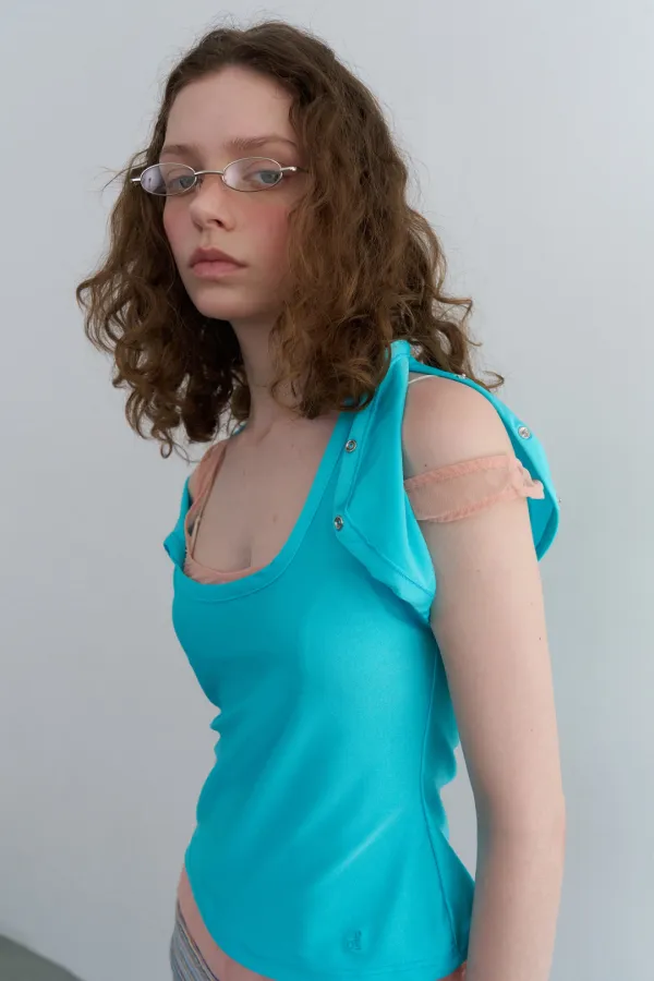 SNAP SHOULDER T-SHIRT_TURQUOISE BLUE
