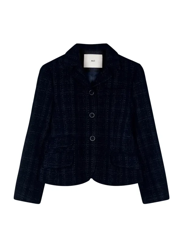 TAILORED WOOL TWEED JACKET (NAVY)