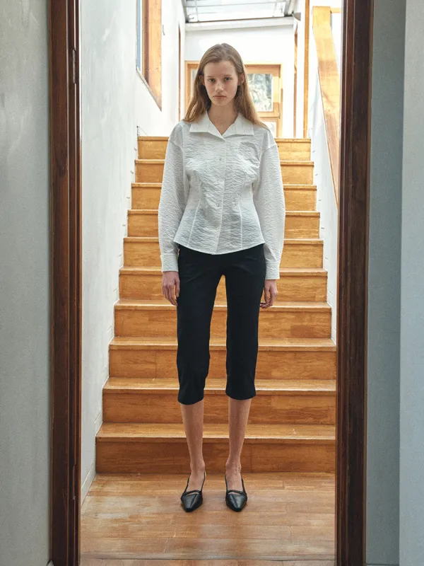 TIS SLIM LINE CRINKLED SHIRT_WHITE