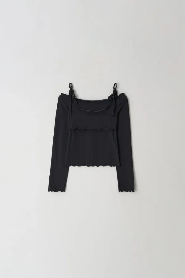 Bustier Off-Shoulder T-shirt (charcoal)
