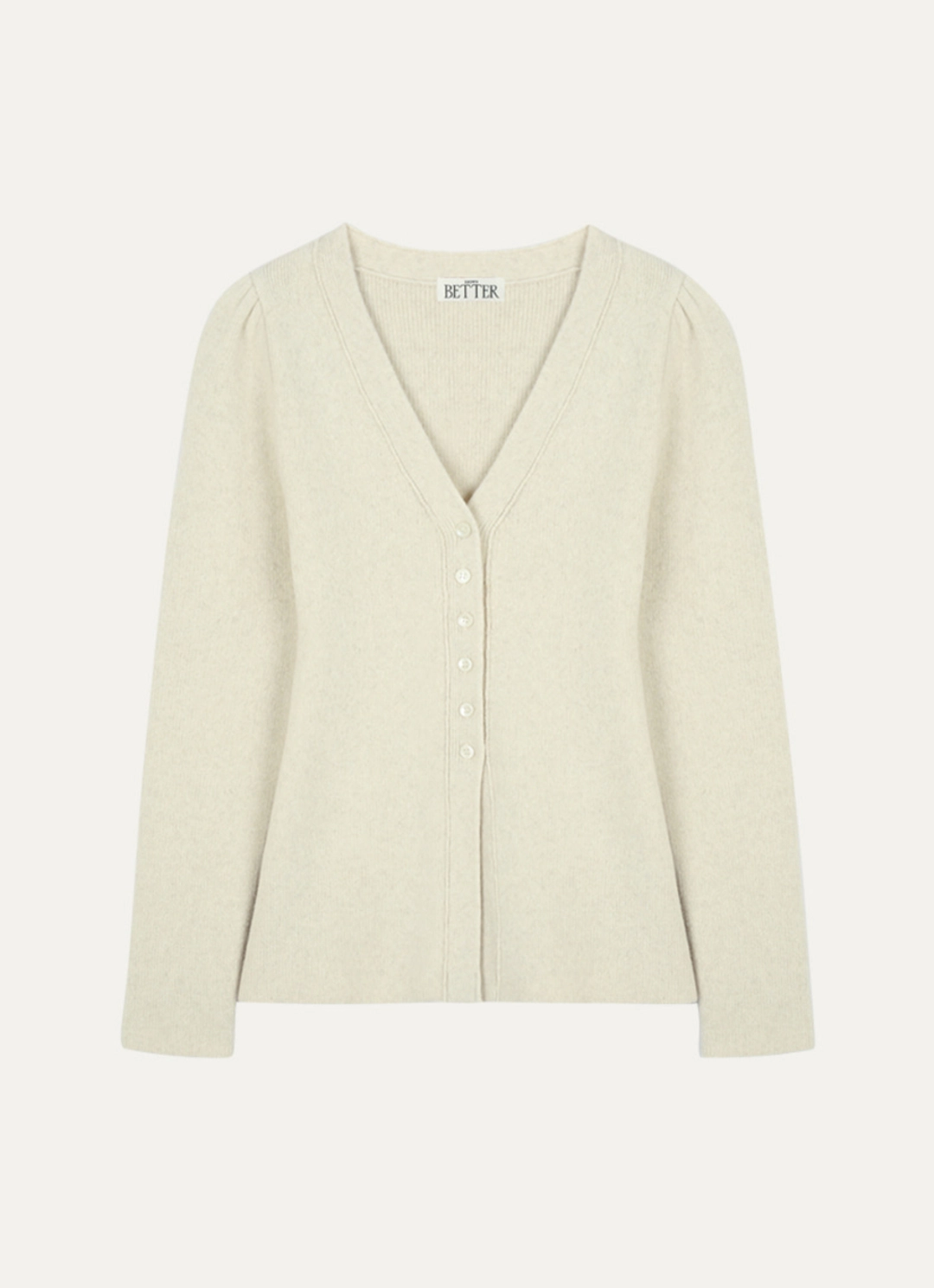 노운베러 Volume sleeve V-neck knit cardigan [KNFW03CD03]_Cream 상품 이미지 3