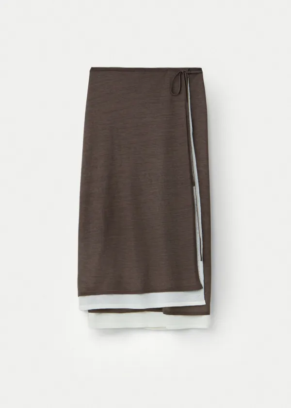 Fine Cotton Layered Wrap Skirt_Walnut