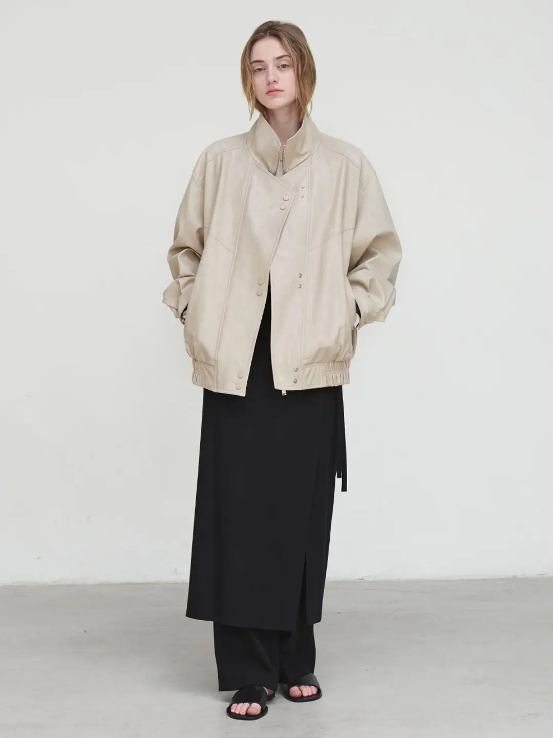 루에브르 Asymmetric Placket Faux Leather Jacket SL4AJ820-91 상품 이미지 2