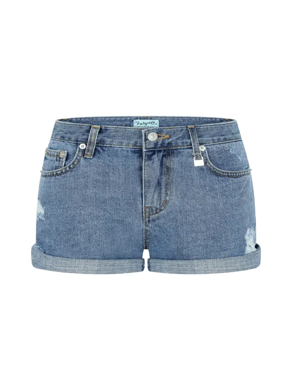 Damage Roll-Up Micro Denim Shorts