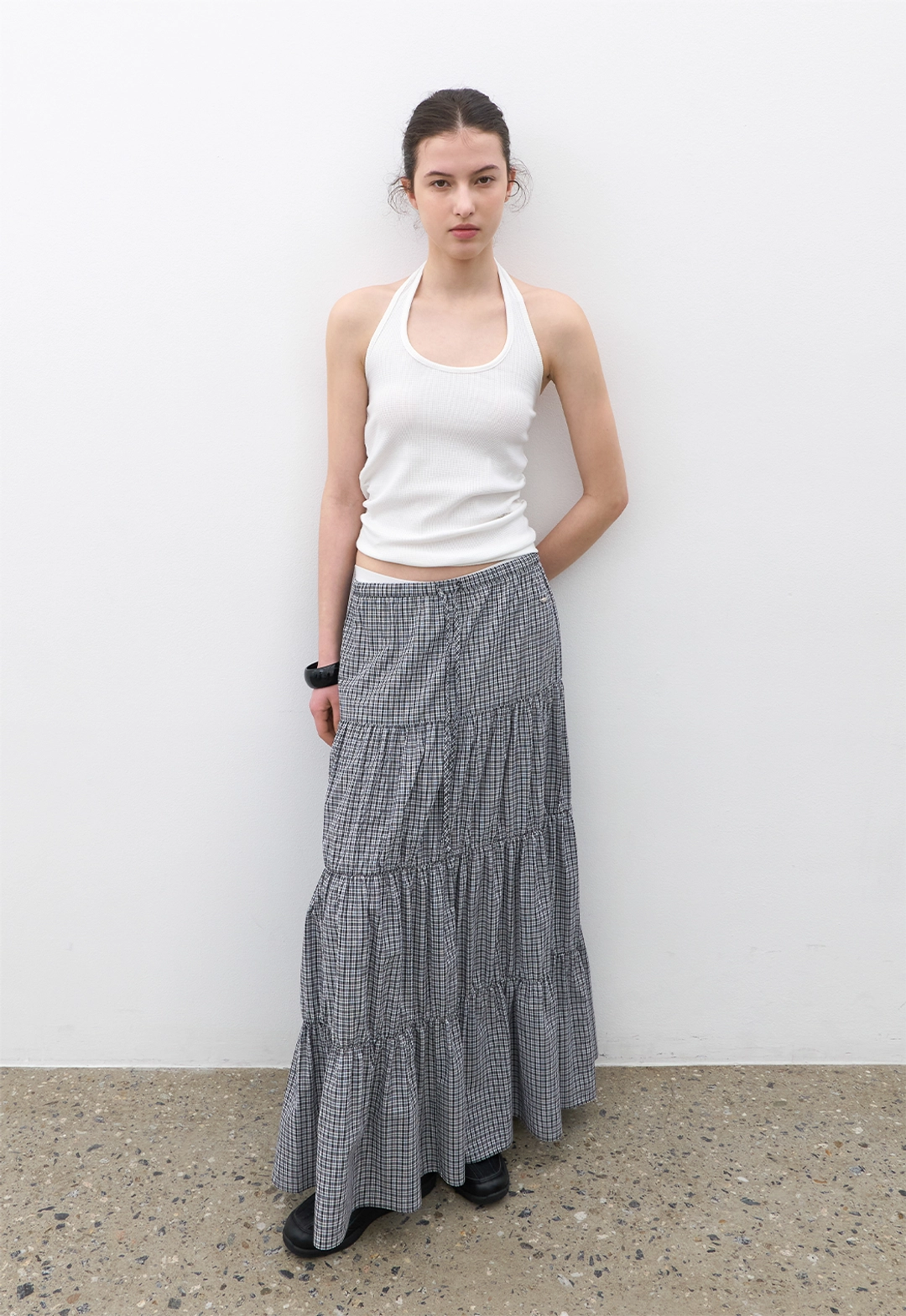아뜰리에 나인 (SK-5098)CHECK TIERED FULL LENGTH SKIRT 상품 이미지 1
