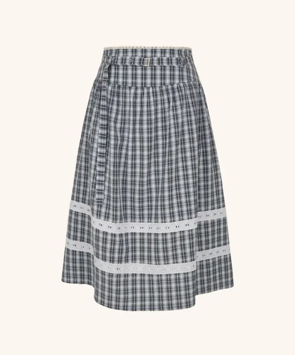 Cotton Midi Belted Skirt ( Blue )
