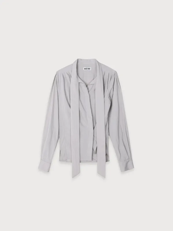 ELEGANT Tie-Neck Blouse_Light Gray