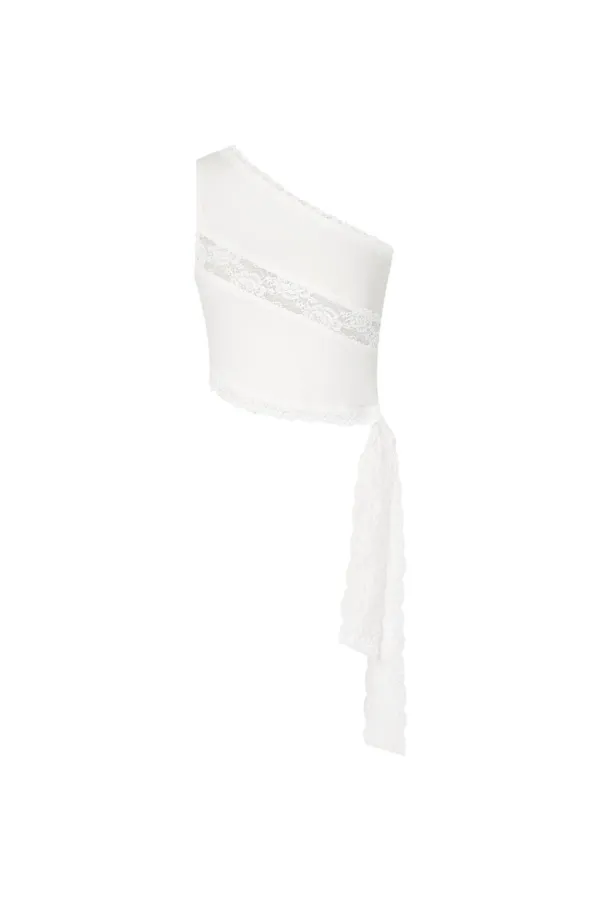 LACE PANEL ONE SHOULDER TOP (WHITE)
