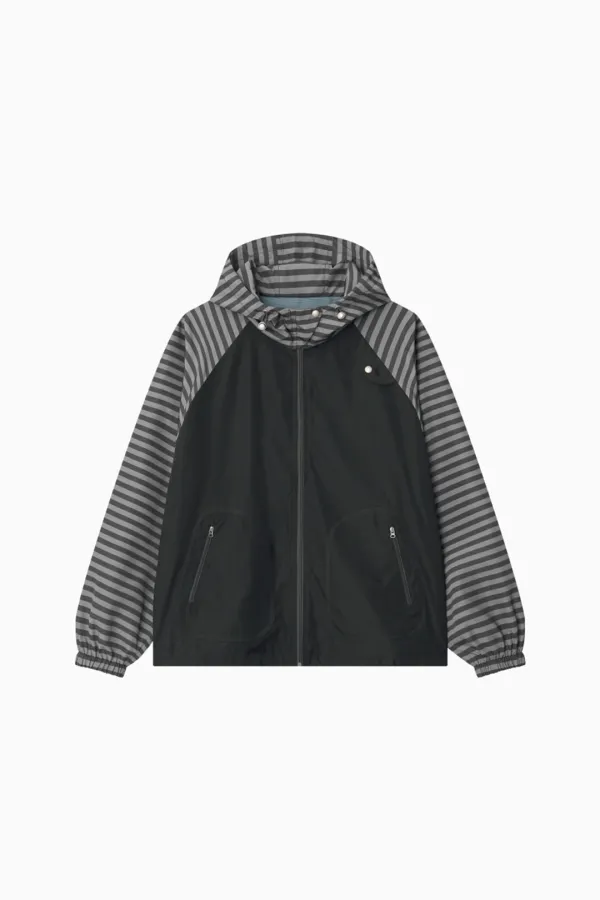 MIXED PATTERN WINDBREAKER, CHARCOAL STRIPE
