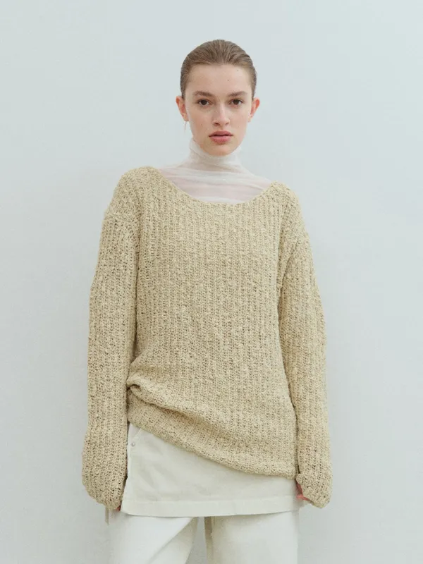 TVS LOOSE FIT BOUCLE KNIT TOP_Y-BEIGE