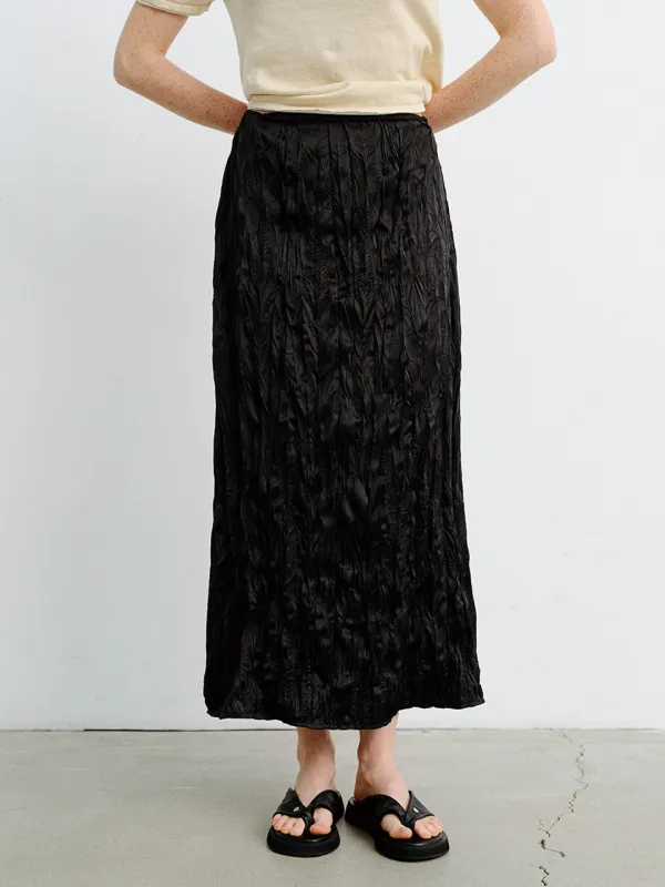 TVR CREASED SHEEN FLARE SKIRT_BLACK