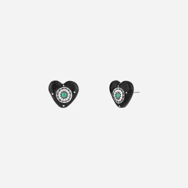 totem heart earrings-black
