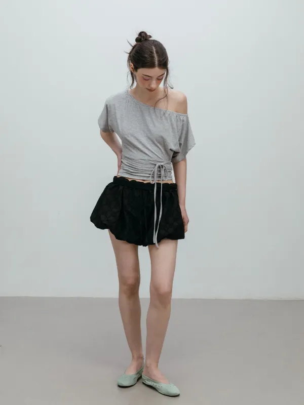 OFF SHOULDER STRAP T-SHIRT / GREY