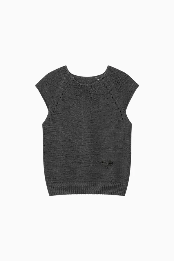 WEAVING POCKET CAP-SLEEVE KNIT, CHARCOAL