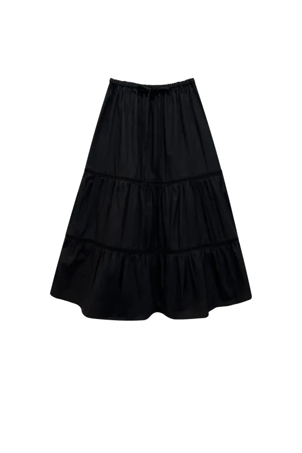 MUSE TIERED MIDI SKIRT / BLACK