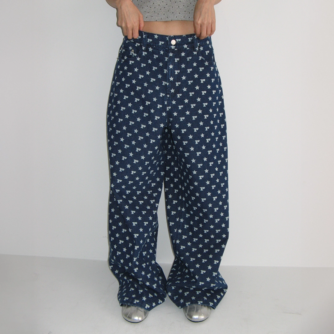 론론 R STAR PRINTED DENIM PANTS DEEP BLUE 상품 이미지 2