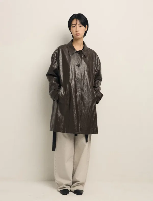 [1st REORDER]  LEATHER HALF COAT [BROWN]