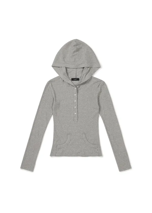 BUTTON-FRONT HOODIE (MELANGE GREY)