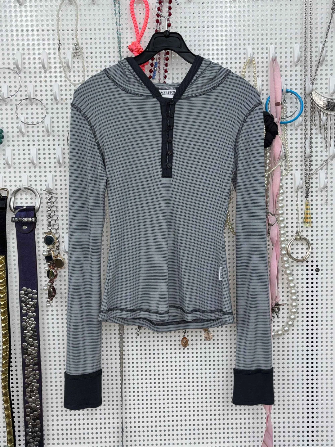 스컬프터 Striped Button Down Hoodie Dusty Blue 상품 이미지 1