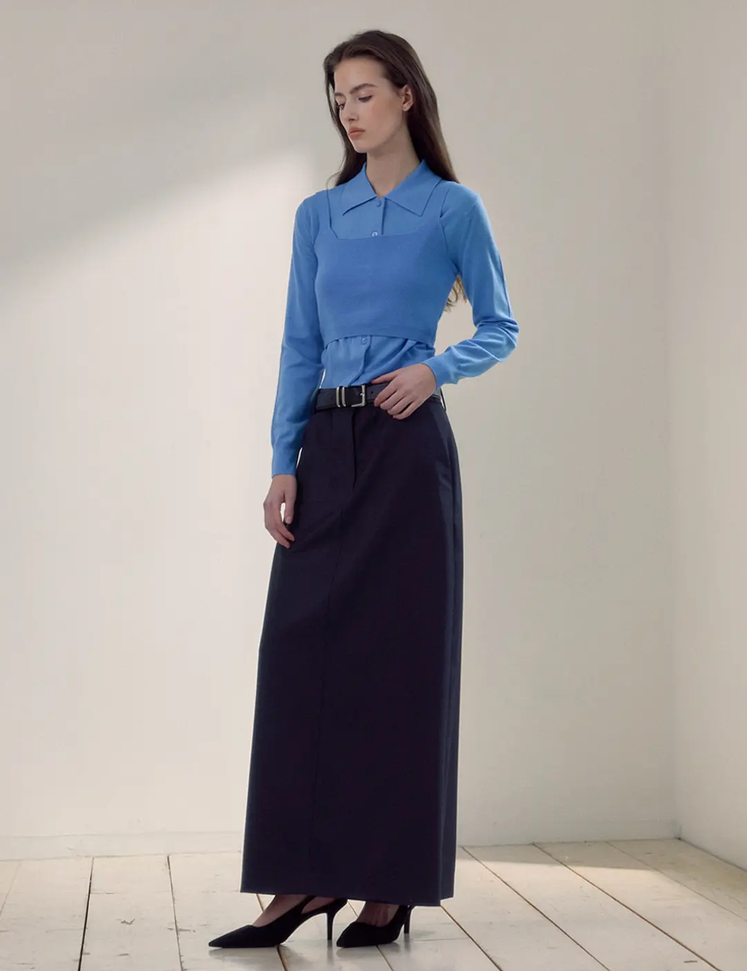 노미나떼 Maxi H Line Skirt (Dark Navy) 상품 이미지 2