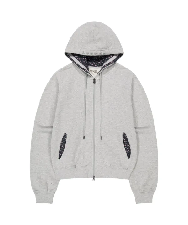 FLOWER POINT ZIP-UP HOODIE MELANGE GREY