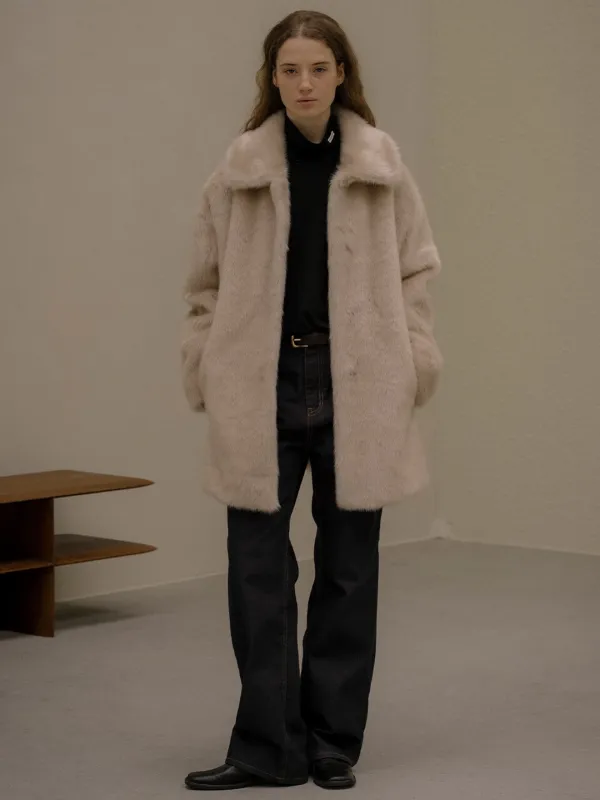 Fluffy collar half coat [KNFW05CT04]_Beige