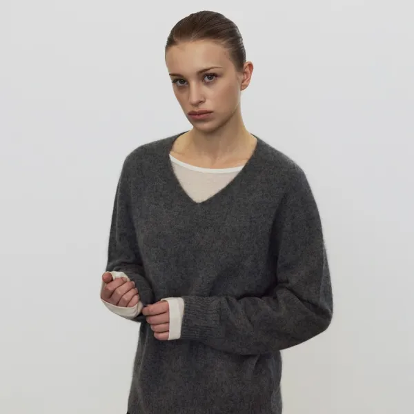 Haze Hairy V-Neck Knit Ts_4Color