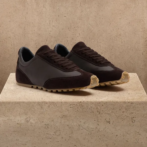 Women's Suede Mixed Media Sneaker - Chocolate